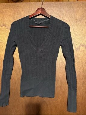 Express Black V-Neck Cable Knit Slim Sweater